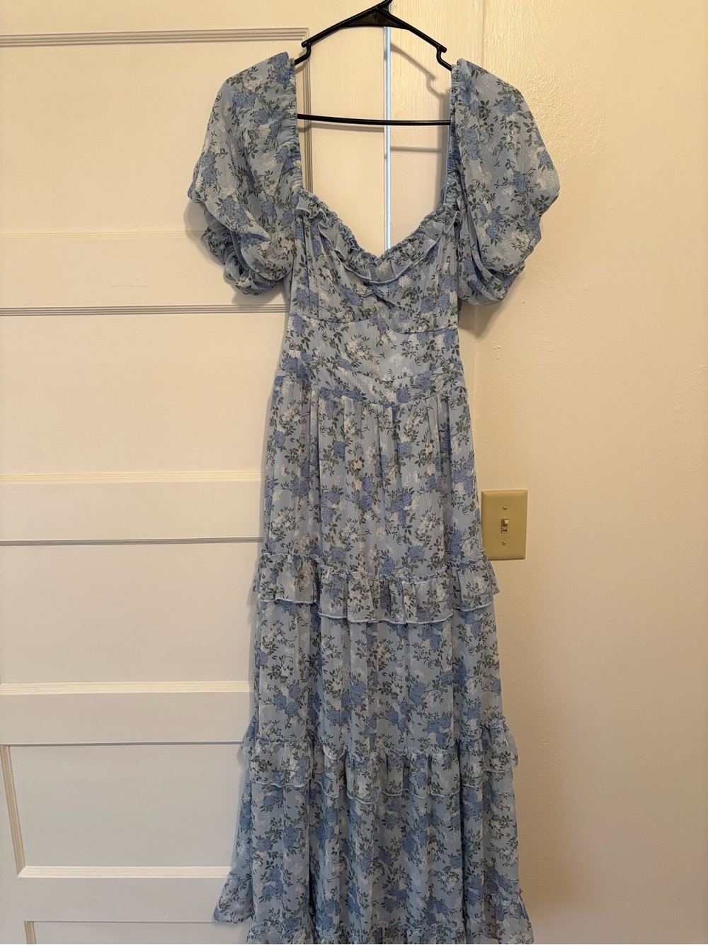 Altar'd State Light Blue Floral Puff-Sleeve Maxi Dress